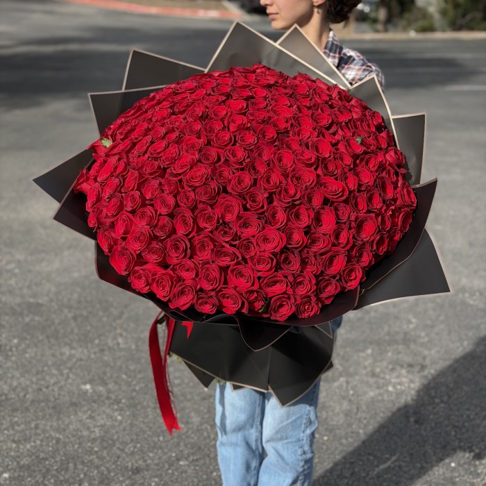 200 Premium Long Stem Red Roses – Black Wrap
