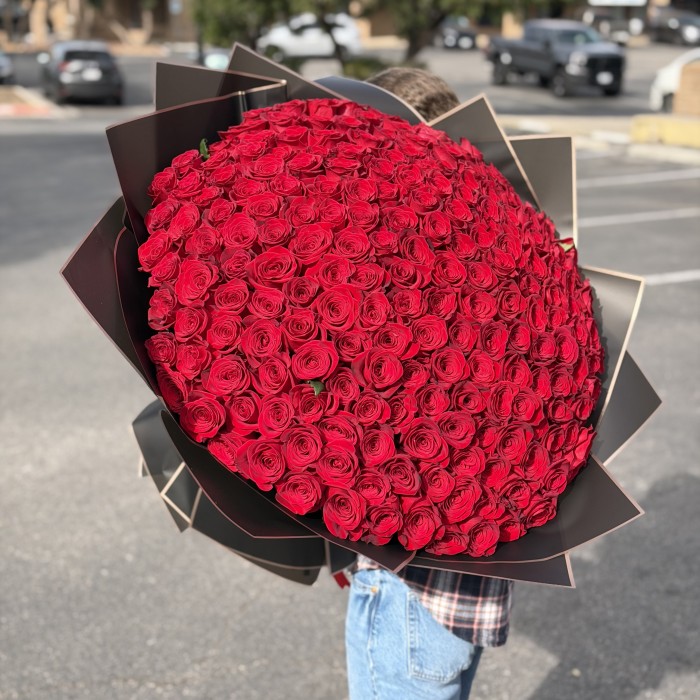 200 Premium Long Stem Red Roses – Black Wrap