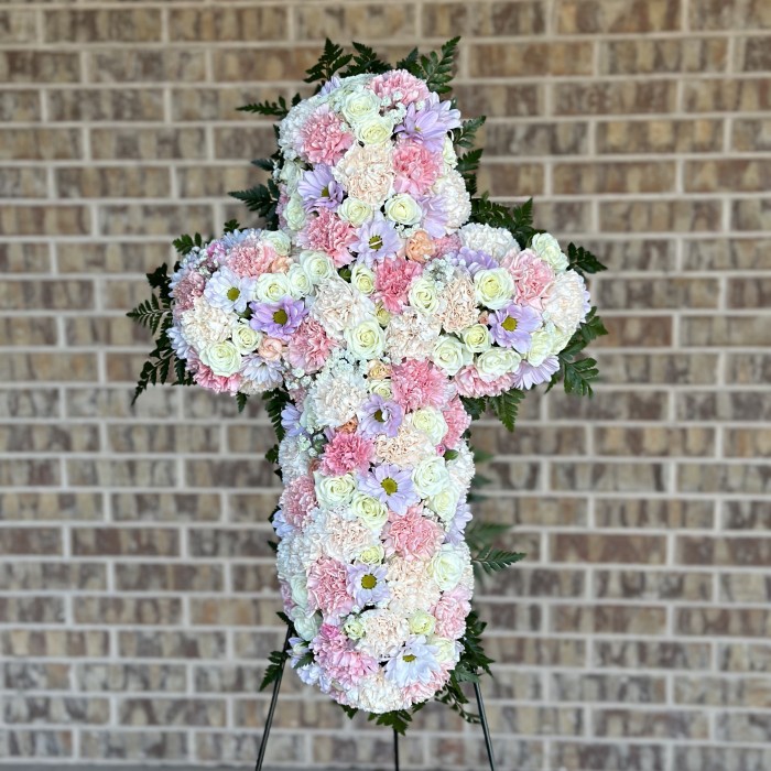 Floral Cross Funeral Tribute – Elegant Sympathy Cross Arrangement