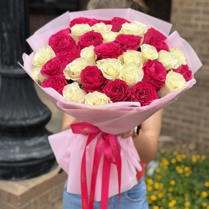 Bouquet Charm of White and Pink Roses