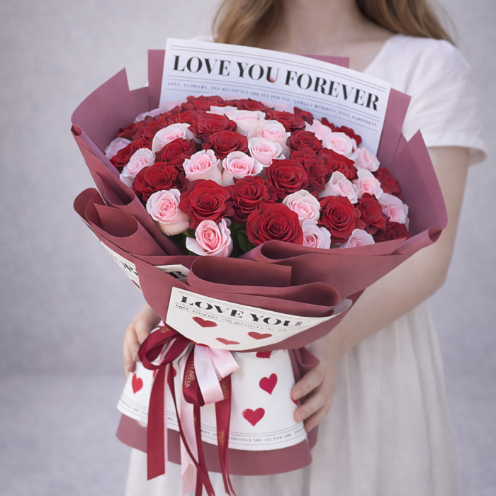 50 Red and Light Pink Roses – My Only Love
