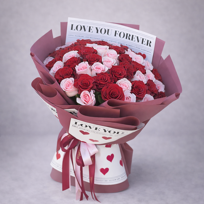 50 Red and Light Pink Roses – My Only Love