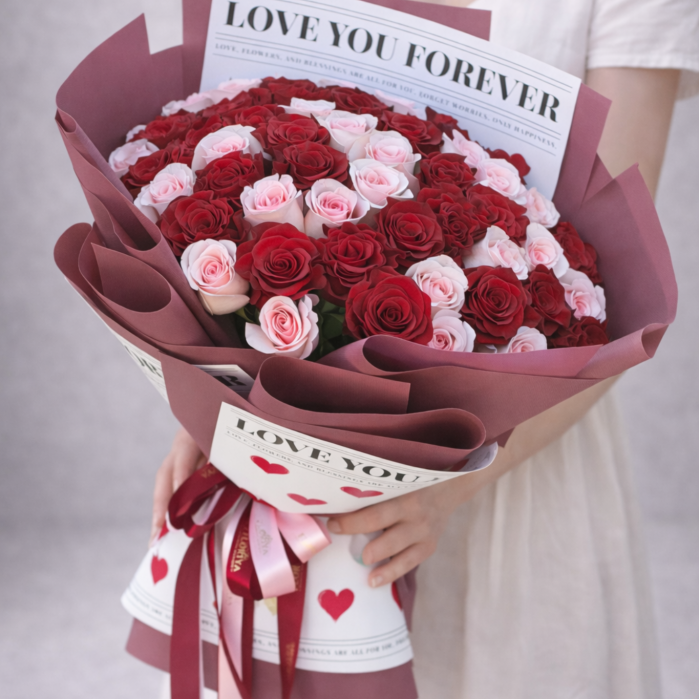 50 Red and Light Pink Roses – My Only Love