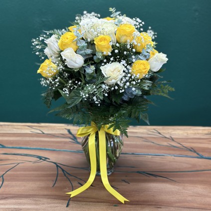 One or Two Dozen White & Yellow Roses  FloriyaFlowes