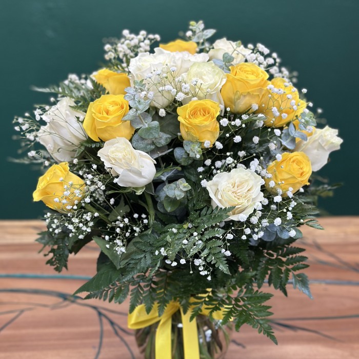 One or Two Dozen White & Yellow Roses 