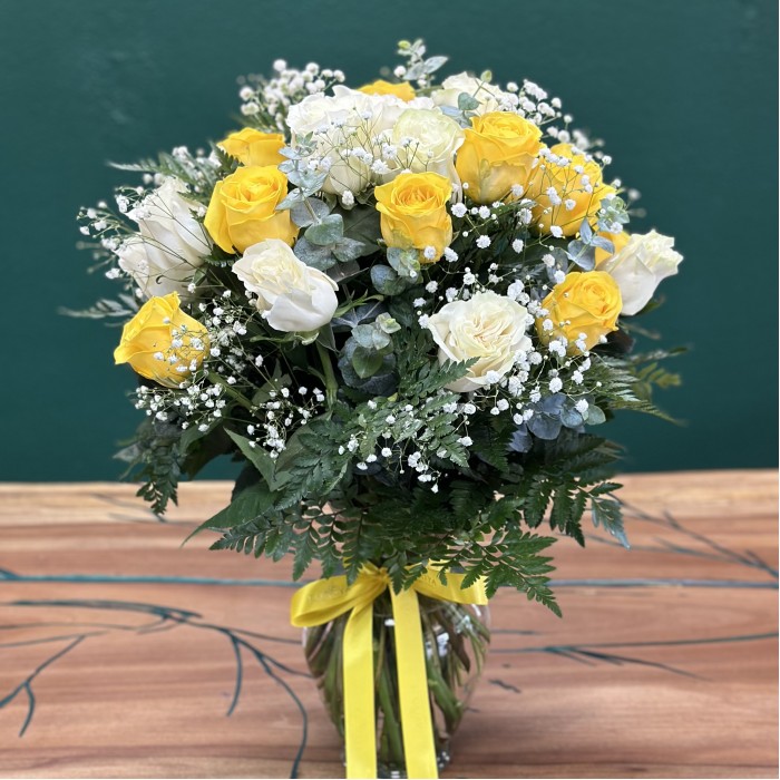 One or Two Dozen White & Yellow Roses 