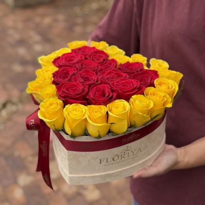 Red & Yellow Heart Rose Box FloriyaFlowes