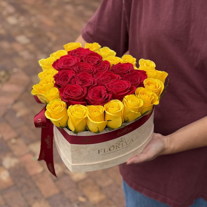 Red & Yellow Heart Rose Box