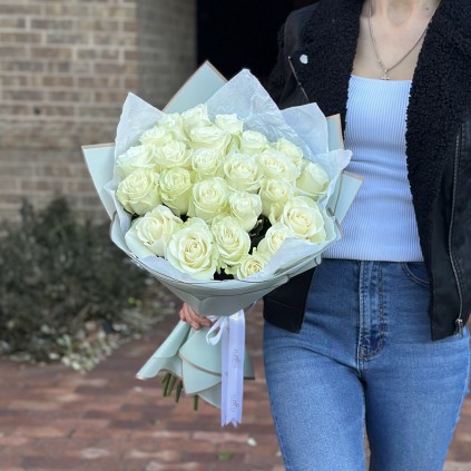 White Charm: Two or Three Dozen White Roses FloriyaFlowes