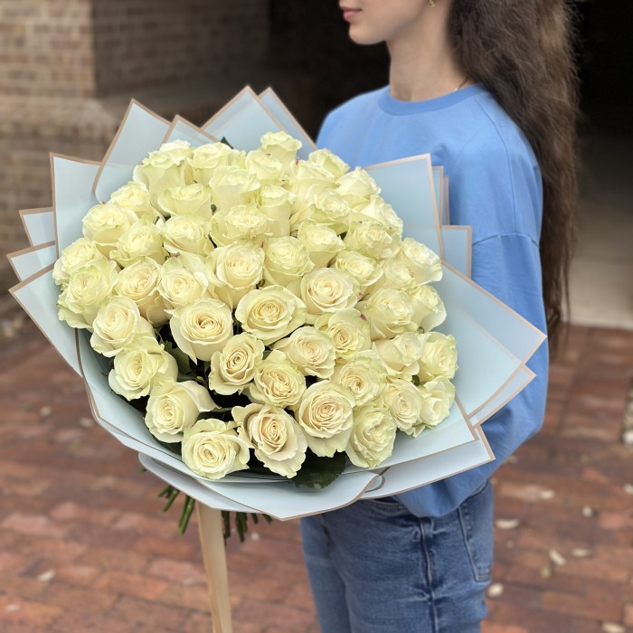 Bouquet 50 Premium white roses Long Stem 