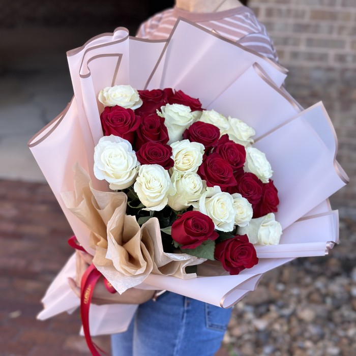 Timeless Harmony: One, Two, or Three Dozen Red and White Roses