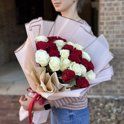 Two or Three Dozen Red & White Roses FloriyaFlowes