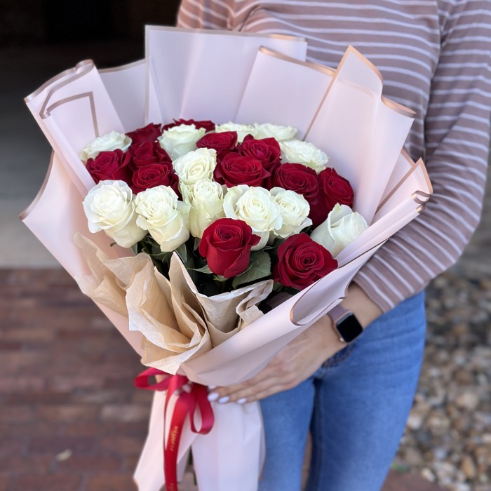 Timeless Harmony: One, Two, or Three Dozen Red and White Roses