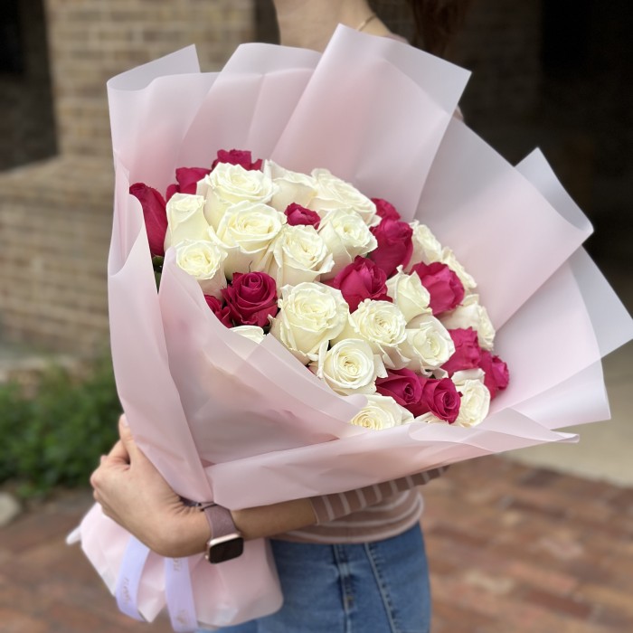 Bouquet Charm of White and Pink Roses