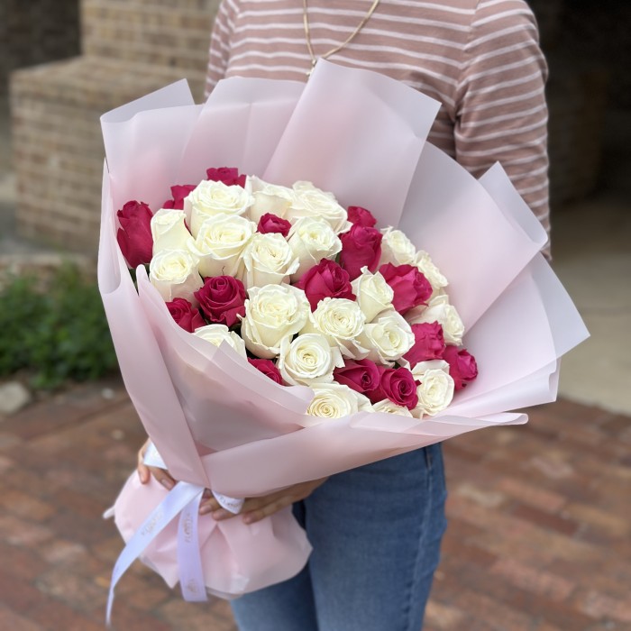 Bouquet Charm of White and Pink Roses