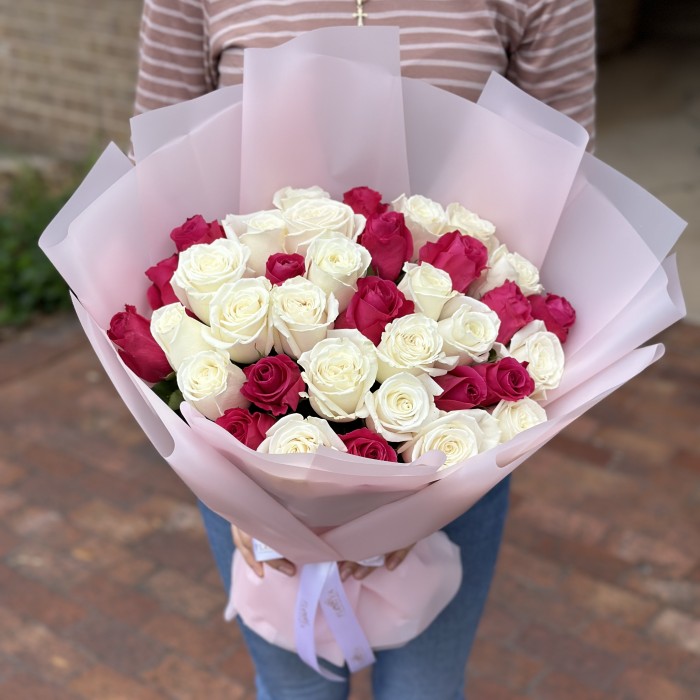 Bouquet Charm of White and Pink Roses