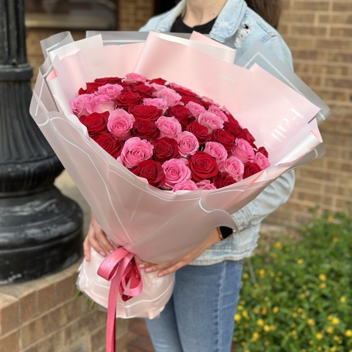 Blushing Romance: 50 Red and Pink Roses