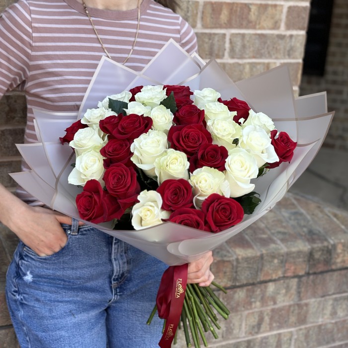 Timeless Harmony: One, Two, or Three Dozen Red and White Roses