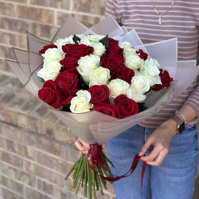 Timeless Harmony: One, Two, or Three Dozen Red and White Roses