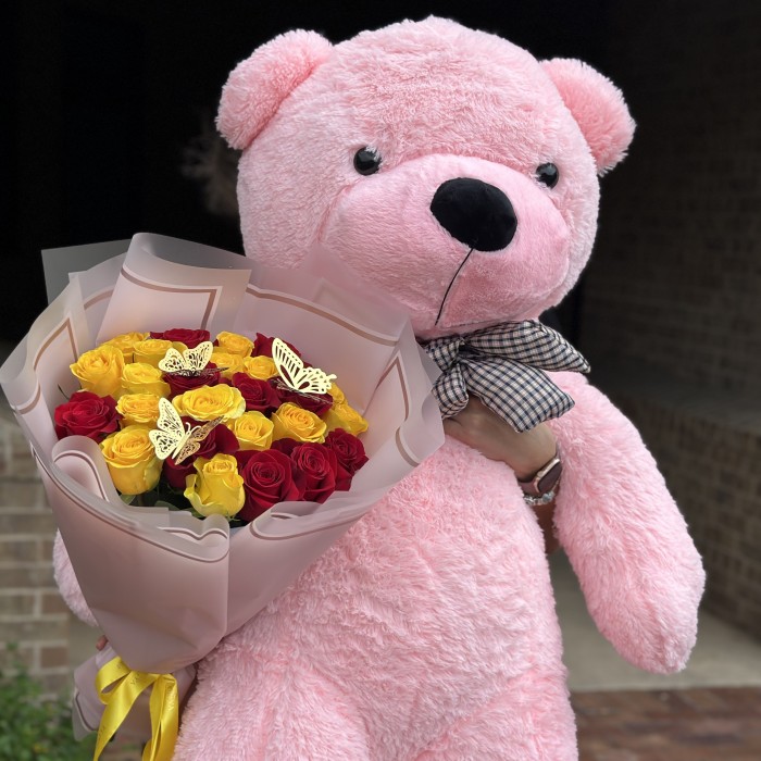 Roses Red & Yellow + Big Teddy 