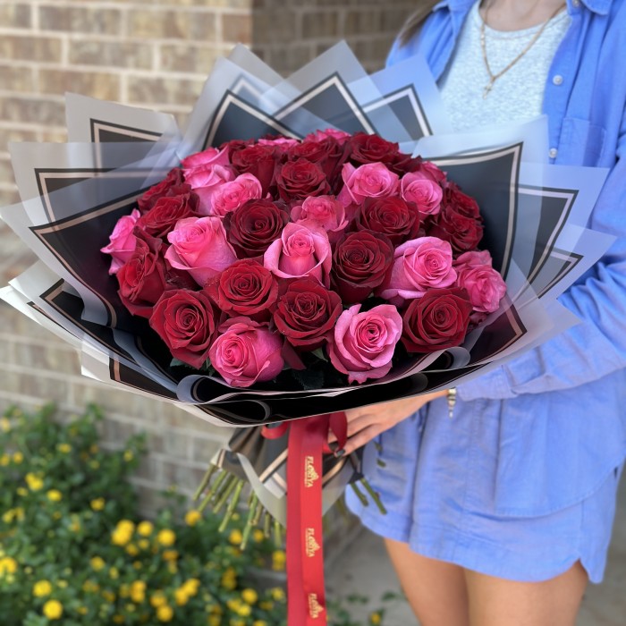 Two or Three Dozen Red & Pink Roses (Black Paper)