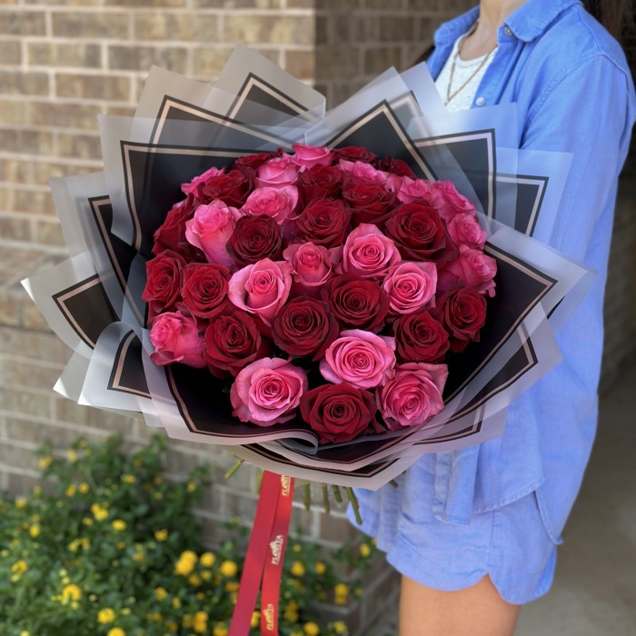 Two or Three Dozen Red & Pink Roses (Black Paper)