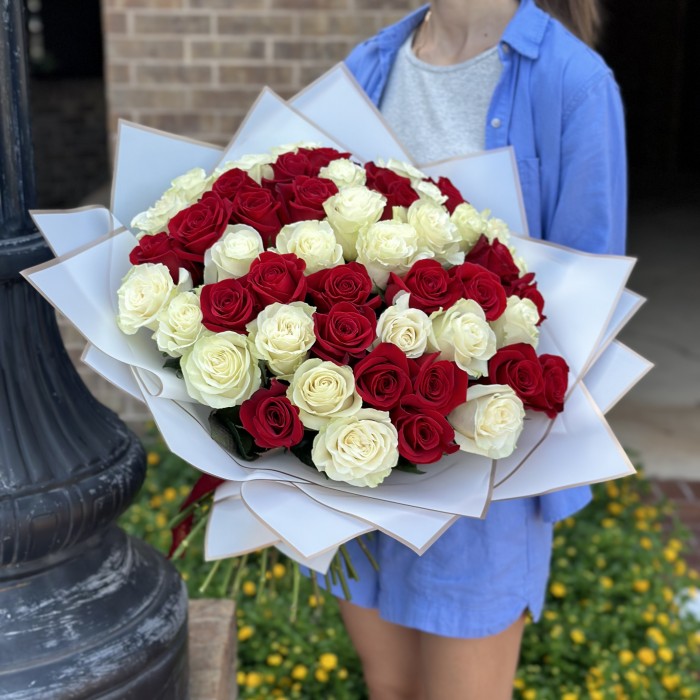 Eternal Embrace 50 White and Red Roses 