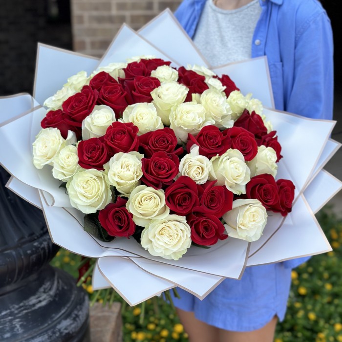 Eternal Embrace 50 White and Red Roses 