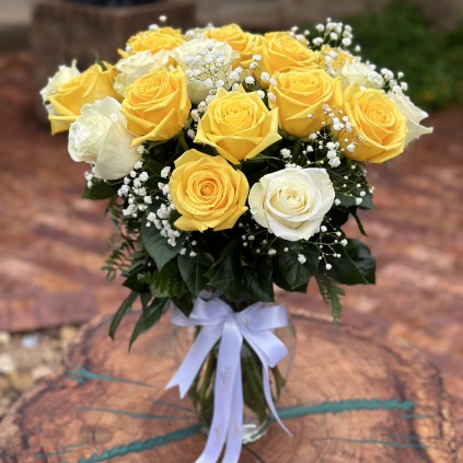 One or Two Dozen White & Yellow Roses  FloriyaFlowes