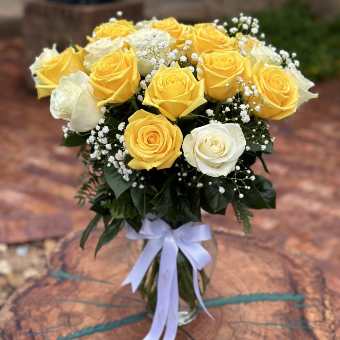 One or Two Dozen White & Yellow Roses 