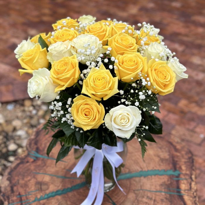 One or Two Dozen White & Yellow Roses 