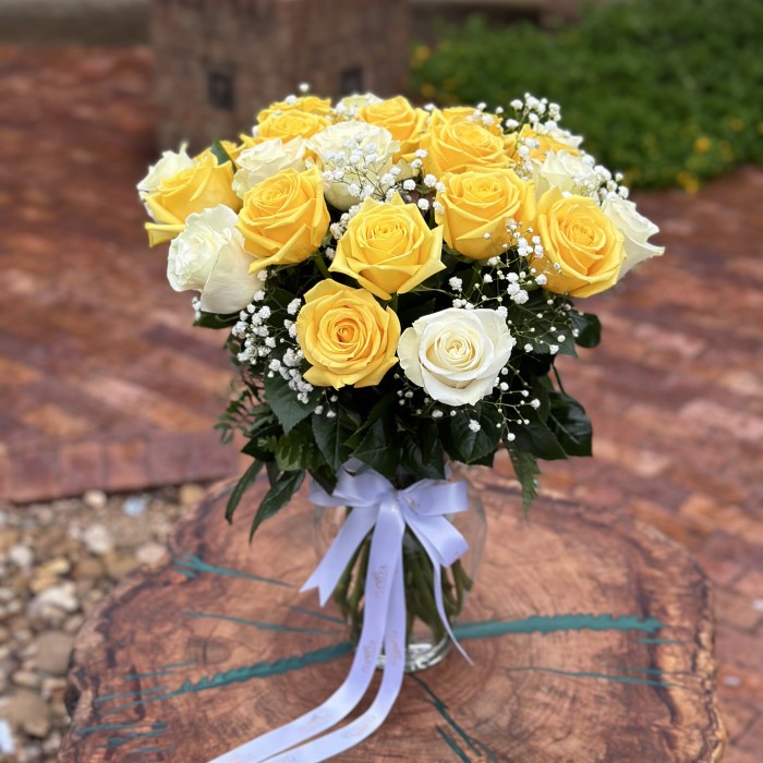 One or Two Dozen White & Yellow Roses 