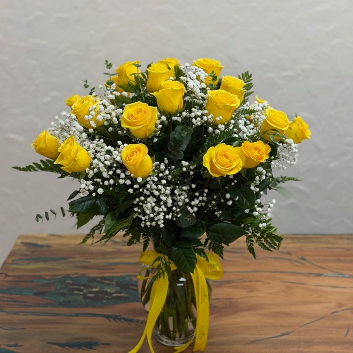 Premium One, Two, or Three Dozen Yellow Roses in a Vase Floriya Flowers