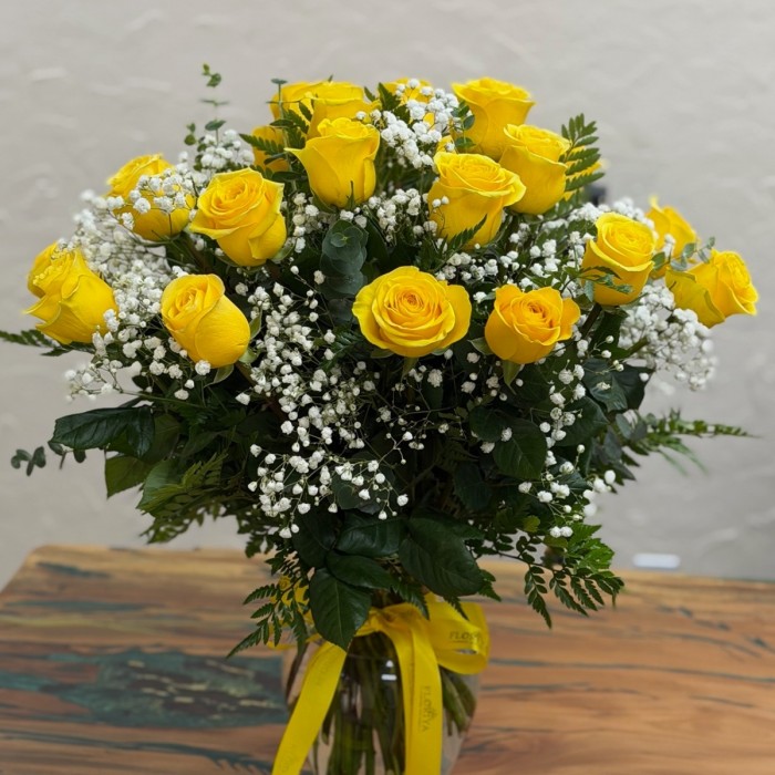 Premium One, Two, or Three Dozen Yellow Roses in a Vase Floriya Flowers