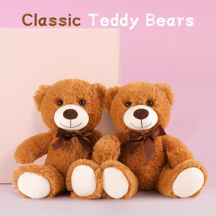 Classic Plush Teddy Bear 13.5" | Beige, Light Brown, Dark Brown