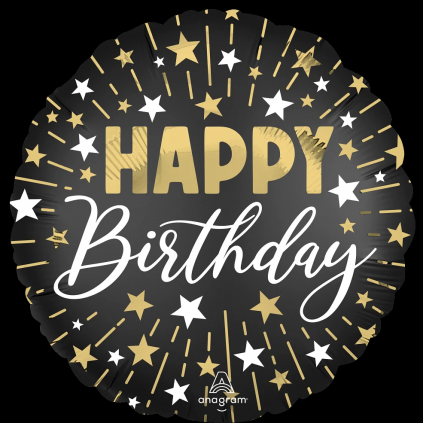 18" Satin Black Silver Gold Happy Birthday Foil Balloon FloriyaFlowes
