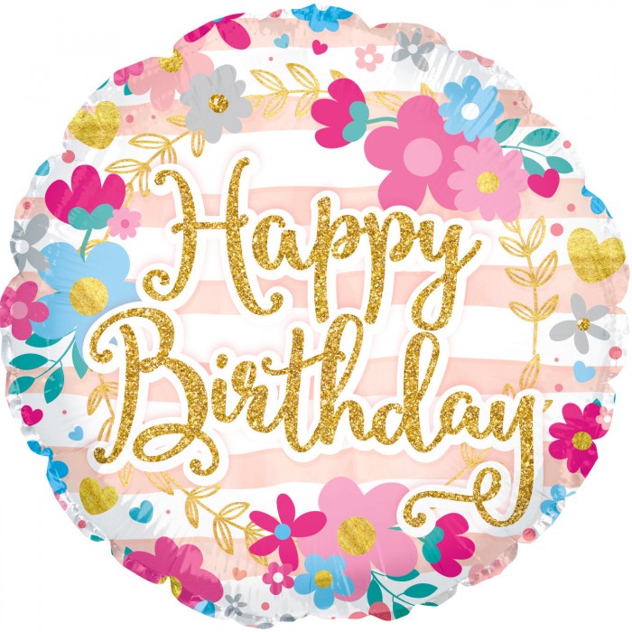 Floral Glitter Lettering Birthday Balloon, 18 Inch Floriya Flowers