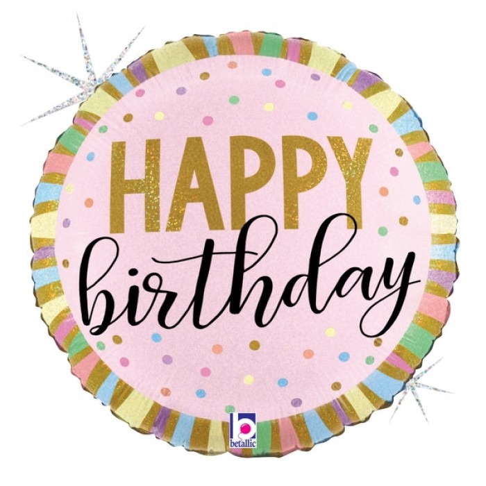 Pastel Stripes Birthday Balloon, 18 Inch Floriya Flowers