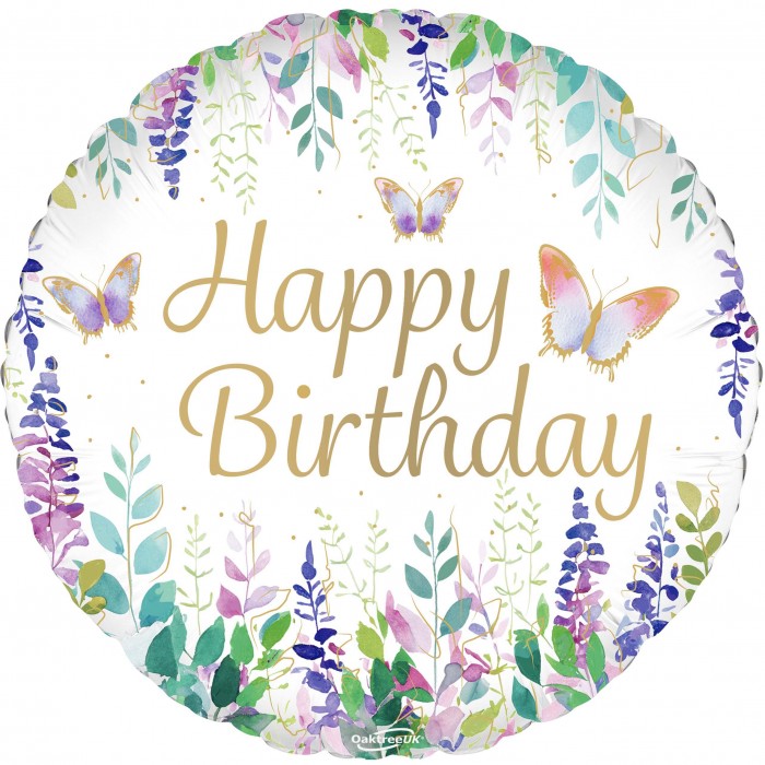Watercolor Floral Birthday Balloon, 18 Inch Floriya Flowers