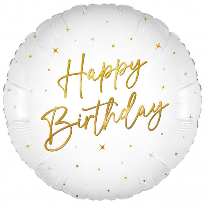 White and Gold Sparkle Birthday Balloon, 18 Inch Floriya Flowers