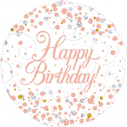 White and Rose Gold Fizz Birthday Balloon, 18 Inch Floriya Flowers