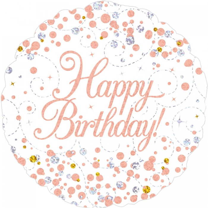 White and Rose Gold Fizz Birthday Balloon, 18 Inch Floriya Flowers