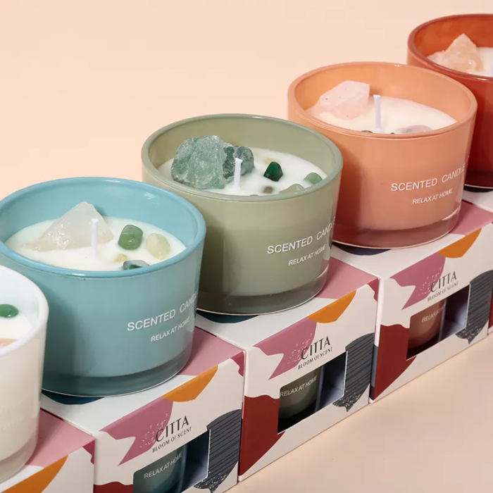 Crystal Stone Scented Candle – Natural Soy Wax with Healing Crystals