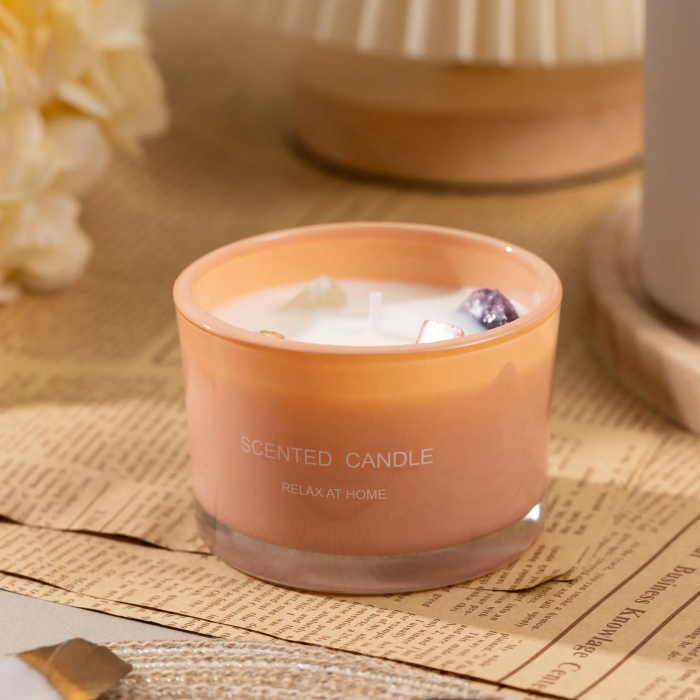 Crystal Stone Scented Candle – Natural Soy Wax with Healing Crystals
