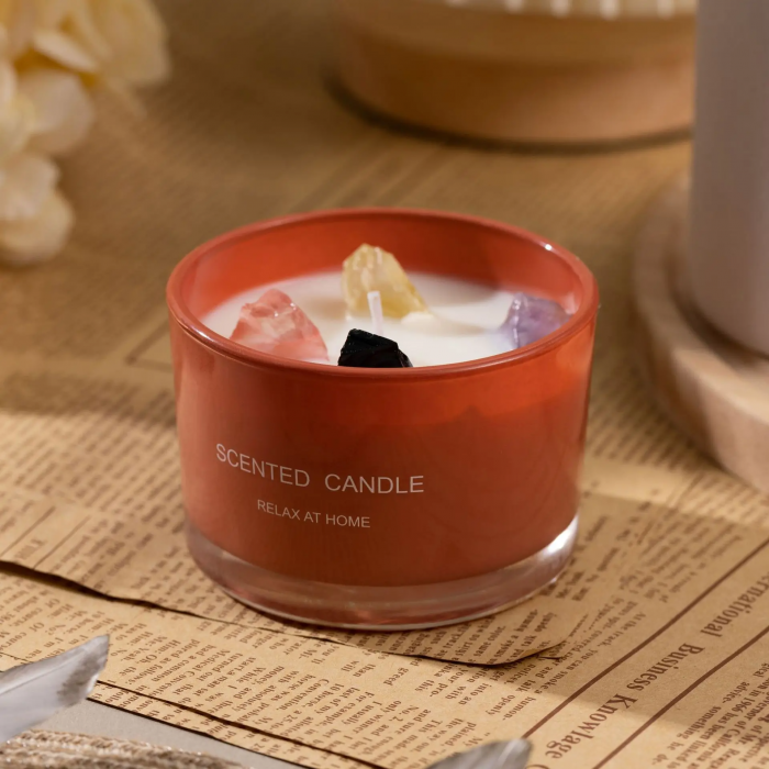 Crystal Stone Scented Candle – Natural Soy Wax with Healing Crystals