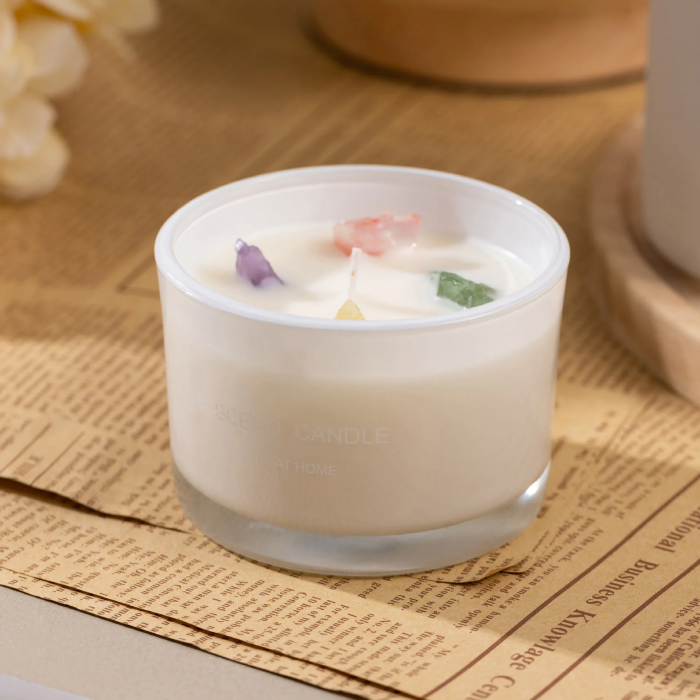 Crystal Stone Scented Candle – Natural Soy Wax with Healing Crystals