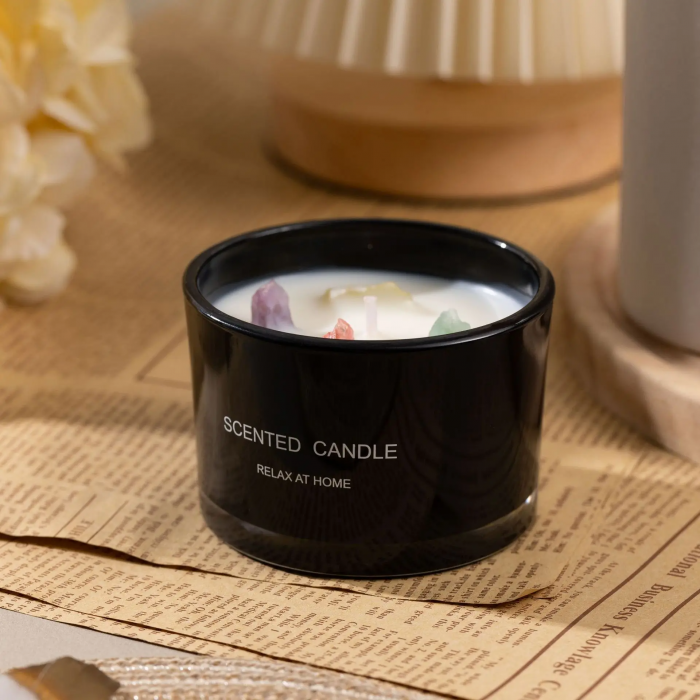 Crystal Stone Scented Candle – Natural Soy Wax with Healing Crystals