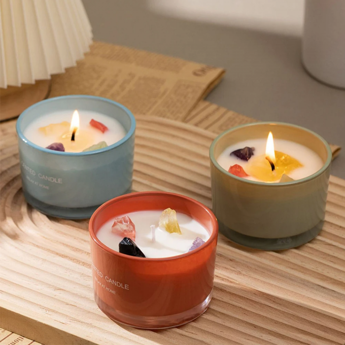 Crystal Stone Scented Candle – Natural Soy Wax with Healing Crystals