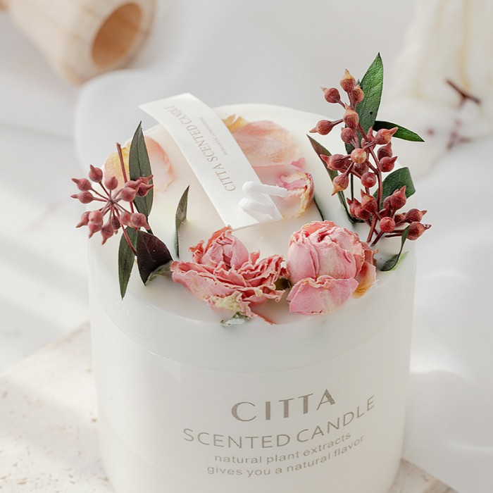 Handmade home decor luxury soy wax essential oil fragrance aroma dry flower scented candles gift package 